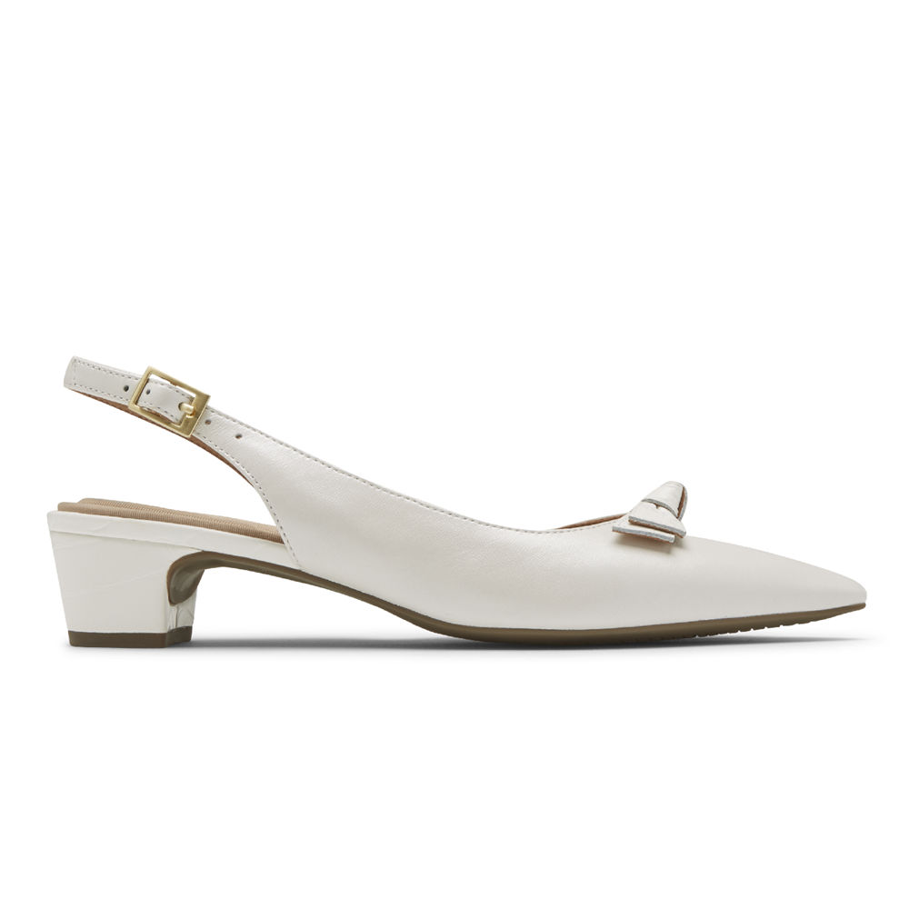 Sapatos De Salto Rockport Mulher Branco - Total Motion Gracie Bow Slingback - 43087NJSR